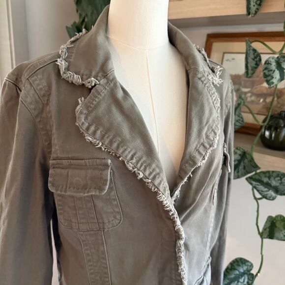 Vintage Military Denim Olive Green Structure Jacket Womens Large Casual Y2K - Picture 3 of 9